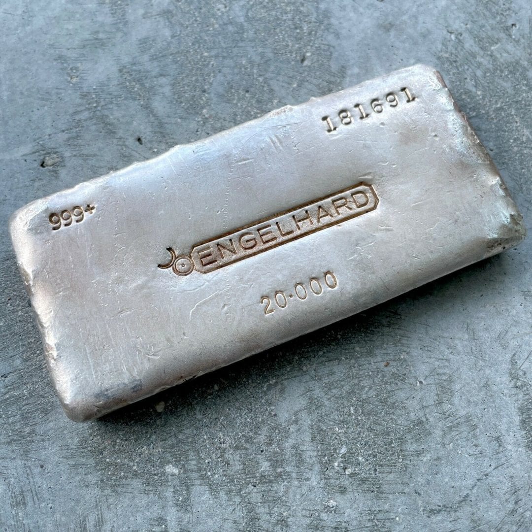Clean Engelhard 20 oz .999 Silver Poured Bar - All Original!