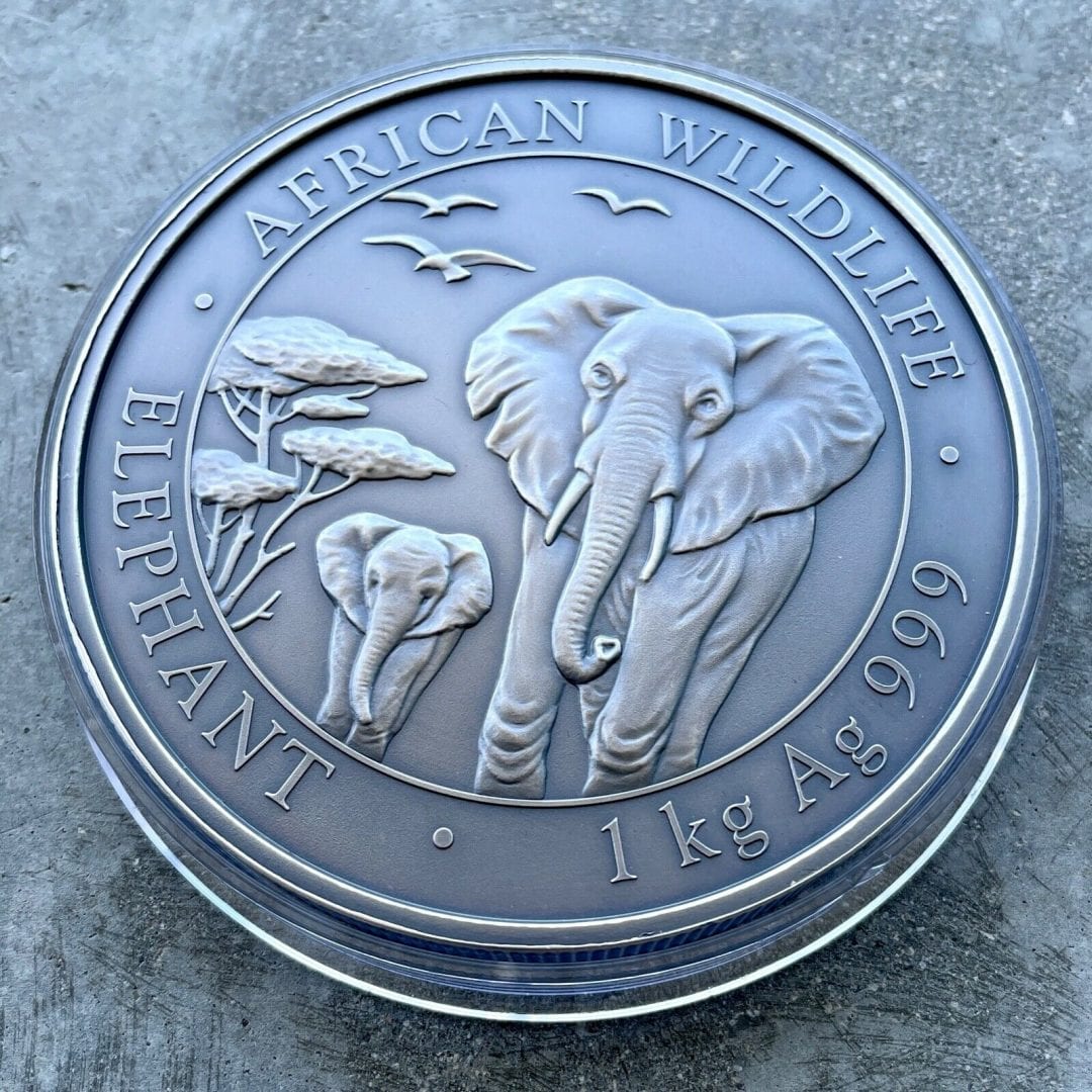 2015 Elephant Somalia Kilo coin 32.15 oz .999 Silver Antique Finish 200 Mintage