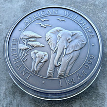 Load image into Gallery viewer, 2015 Elephant Somalia Kilo coin 32.15 oz .999 Silver Antique Finish 200 Mintage
