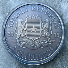 Load image into Gallery viewer, 2015 Elephant Somalia Kilo coin 32.15 oz .999 Silver Antique Finish 200 Mintage
