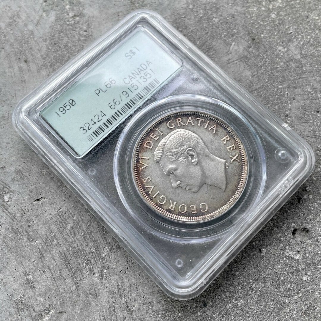 1950 Canada 1 Dollar Silver Coin One Dollar - PCGS PL 66 - Old Green Holder