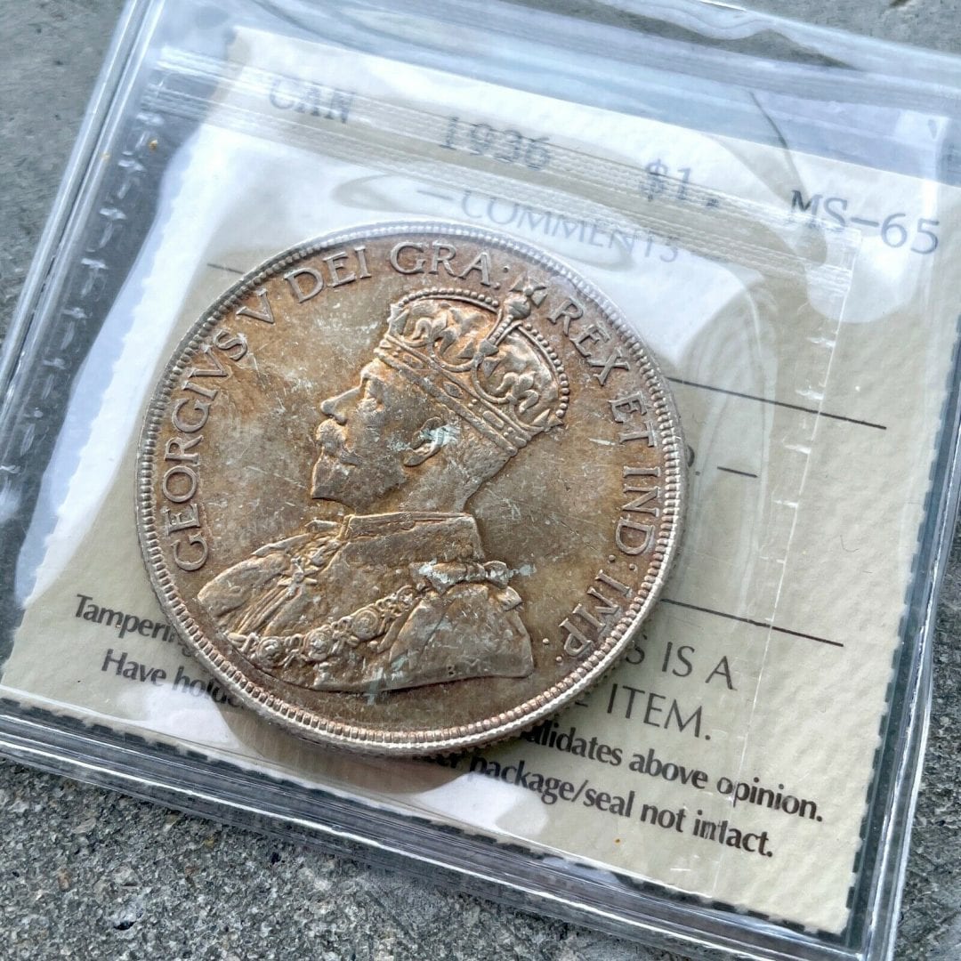1936 Canada 1 Dollar Silver Coin One Dollar - ICCS Gem 65 - With Toning