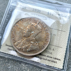 1936 Canada 1 Dollar Silver Coin One Dollar - ICCS Gem 65 - With Toning