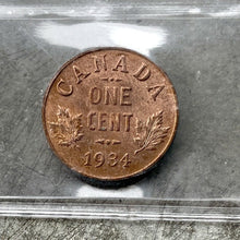 Load image into Gallery viewer, 1934 Small Cent Canada 1 Cent Coin Penny - ICCS Gem 65 Red
