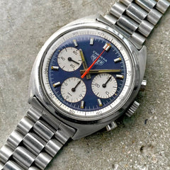 1970s Heuer Carrera Blue Dial 73653 Chronograph Valjoux 7736