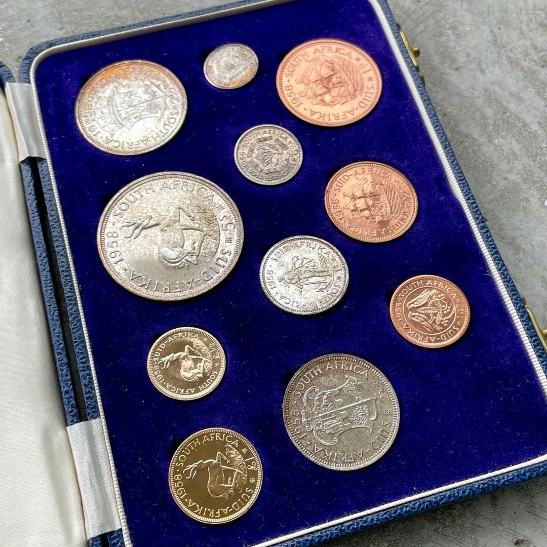 1958 South Africa with Gold Coin - Complete Proof Set! Mintage 515 Sets! Toning