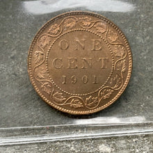 Load image into Gallery viewer, 1901 Large Cent Canada 1 Cent Coin Penny- ICCS Gem 66 Red
