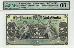 1900 $1 Canada Bank of Nova Scotia Kingston Jamaica PMG UNC 66 EPQ Specimen