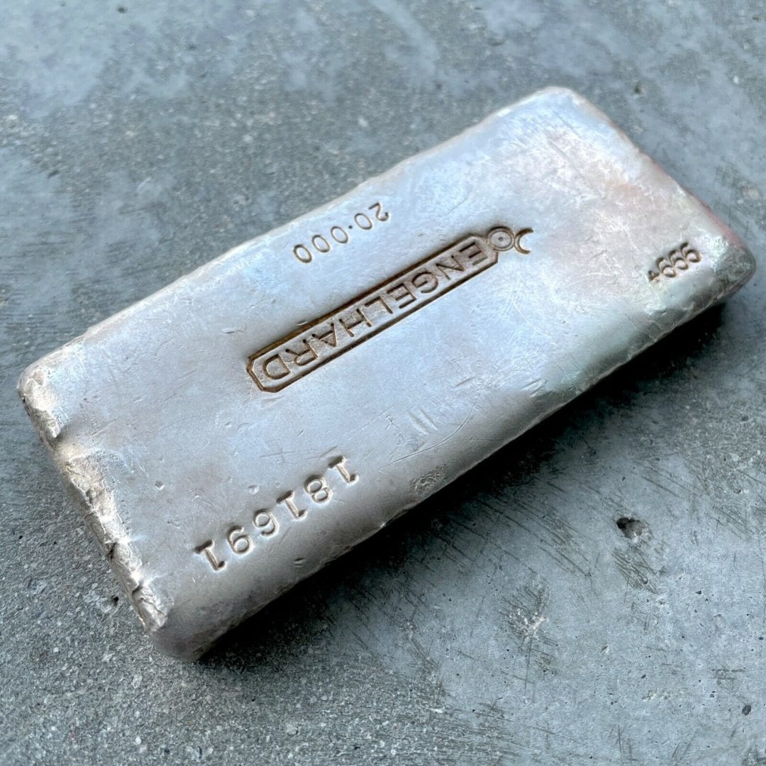 Clean Engelhard 20 oz .999 Silver Poured Bar - All Original!