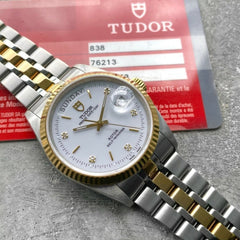 Tudor 36mm Mens Datejust 76213 Two Tone - White Diamond Dial - Papers +Serviced