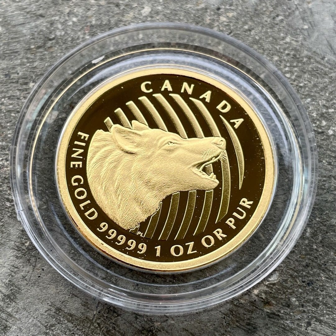 2014 Canada $200 5 Nine Pure .99999 Gold Coin - Howling Wolf