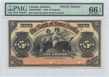 Load image into Gallery viewer, 1900 $5 Canada Bank of Nova Scotia Kingston Jamaica PMG UNC 66 EPQ Front Proof
