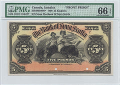 1900 $5 Canada Bank of Nova Scotia Kingston Jamaica PMG UNC 66 EPQ Front Proof