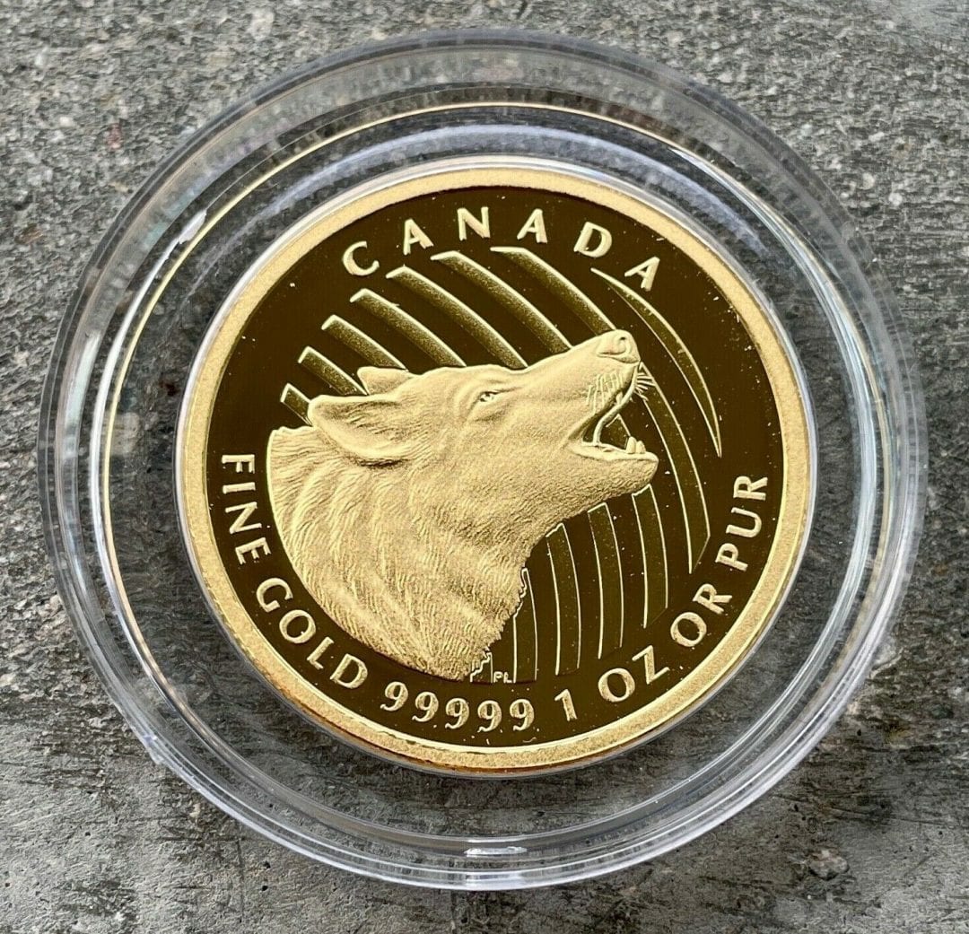 2014 Canada $200 5 Nine Pure .99999 Gold Coin - Howling Wolf