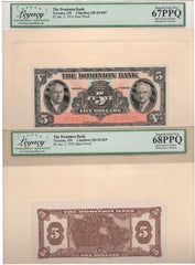 1935 $5 Dominion Bank Canada Toronto Face + Back Proof - 67 PPQ / 68 PPQ