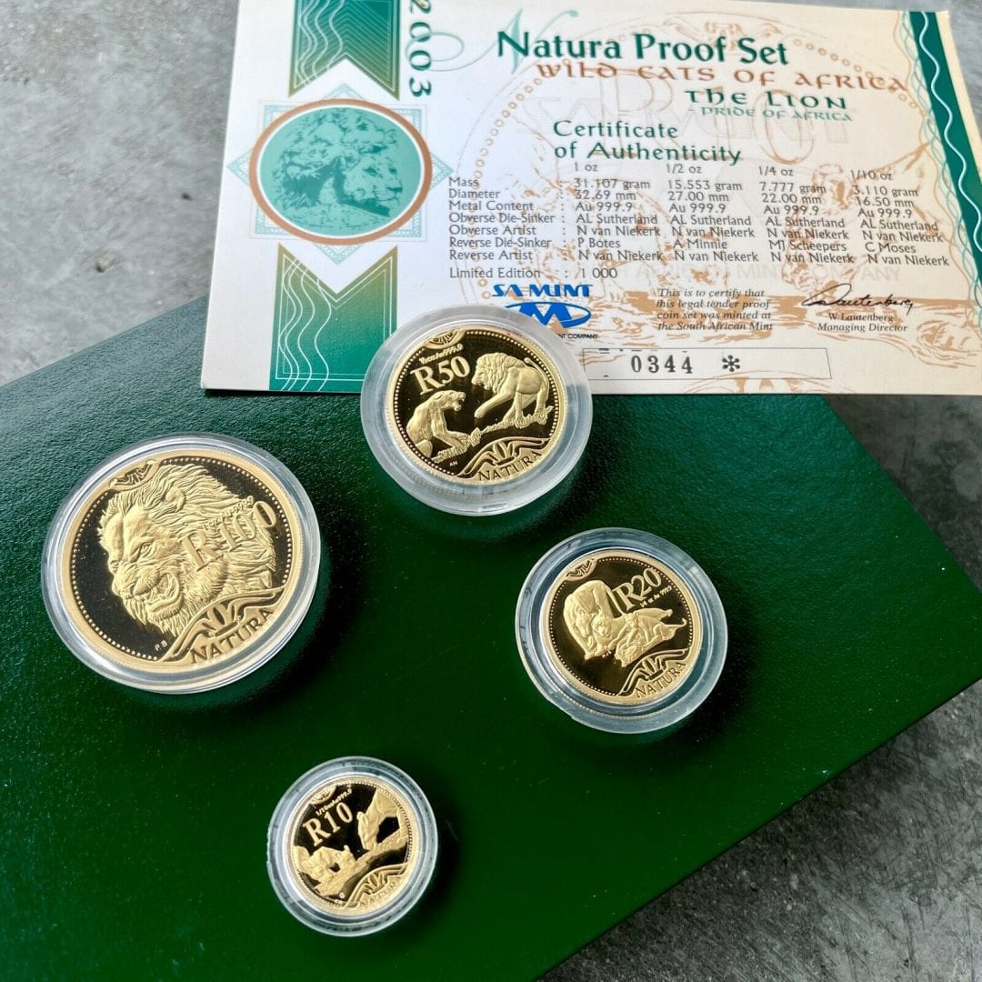 2003 South Africa .9999 Gold Coin Prestige Proof Set 1.85 oz - Natura Lion