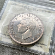 Load image into Gallery viewer, 1948 Canada 1 Dollar Silver Coin One Dollar ICCS MS 65 Gem Unc - Nice Toning

