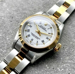 1991 Rolex 24 mm Ladies 67183 Two Tone White Oyster Box Papers NOS New Old Stock