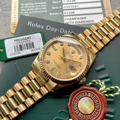 2012 Rolex 36mm President Yellow Gold 118238 - Box and Papers - Factory Diamond