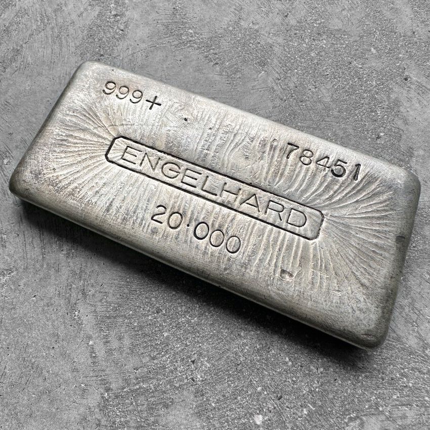 Vintage 20 oz .999 Silver Engelhard Poured bar 1st Series Incredible pour lines