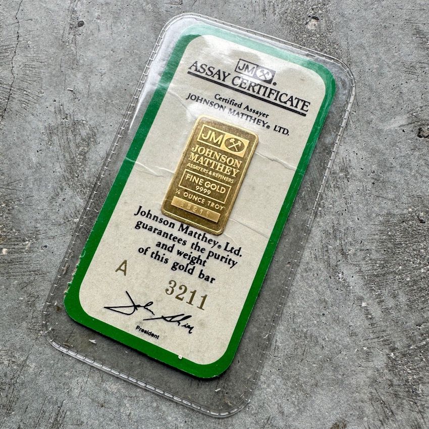Johnson Matthey 1/4 oz Gold Bar .9999 1/4oz Sealed in Assay Card- Poast RBC Bank