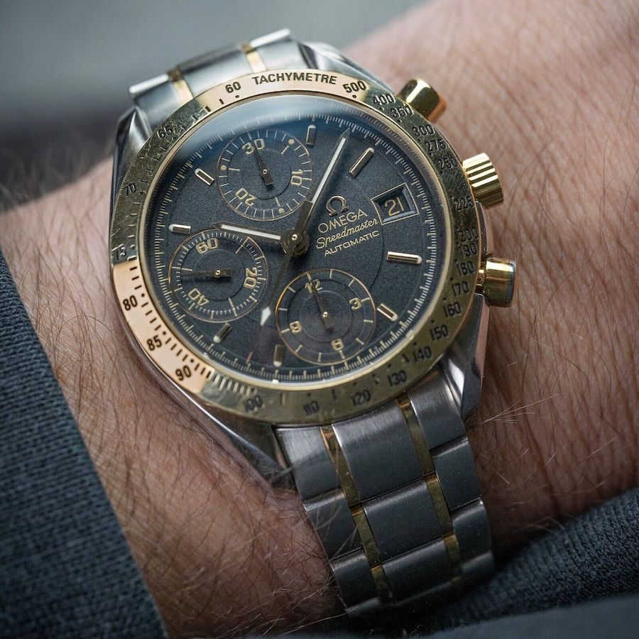 Mens Omega Speedmaster Reduced 3313.50 Black Dial Stainless + 18K Yellow Gold