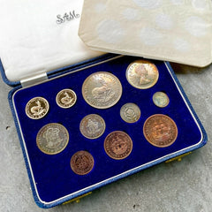 1957 South Africa with Gold Coin - Complete Proof Set! Mintage 560 Sets! Toning