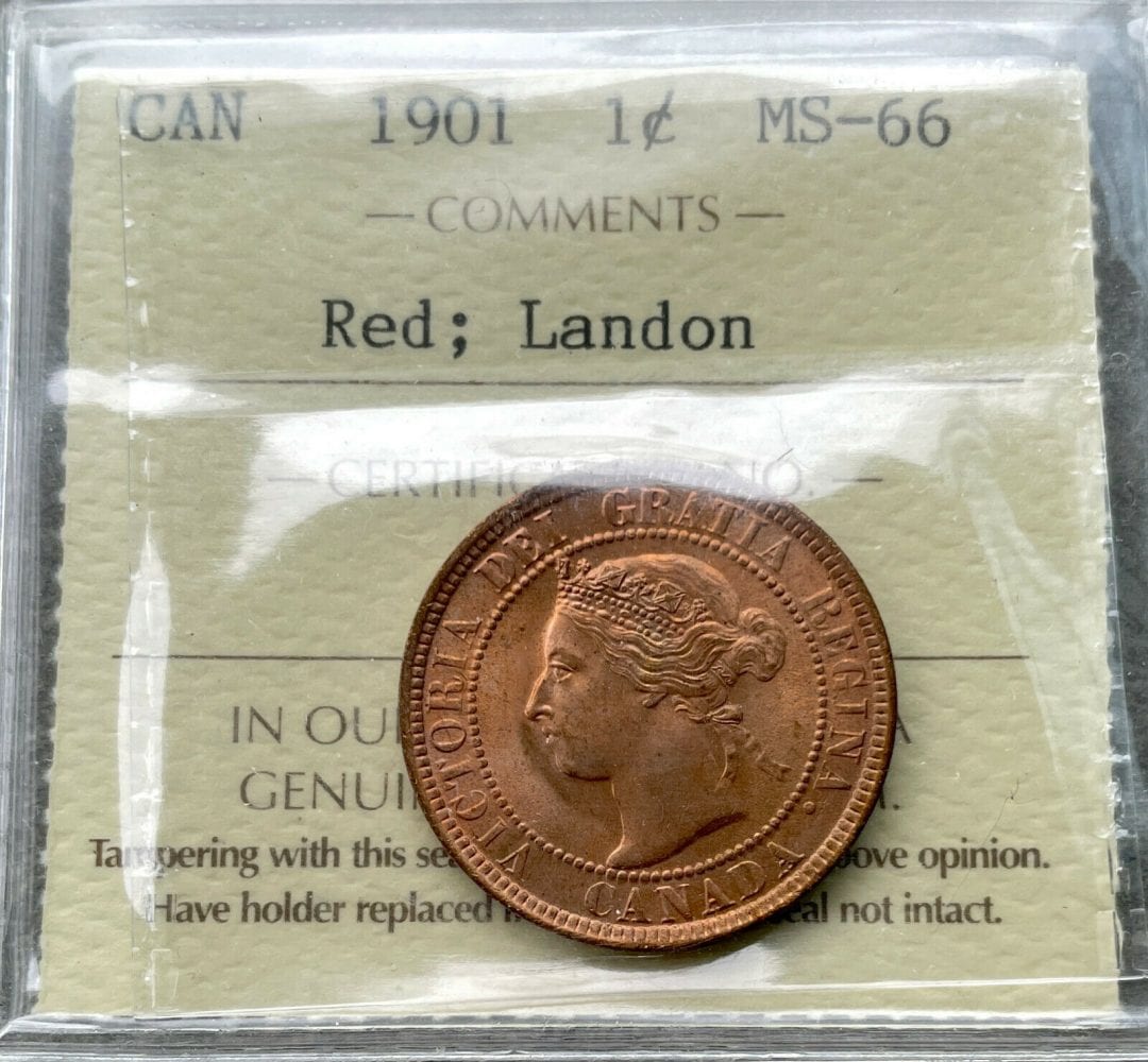 1901 Large Cent Canada 1 Cent Coin Penny- ICCS Gem 66 Red
