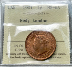 1901 Large Cent Canada 1 Cent Coin Penny- ICCS Gem 66 Red