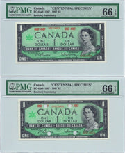 Load image into Gallery viewer, 1867 1967 $1 Bank of Canada Note Specimen Set BC-45aS – PMG UNC 66 EPQ
