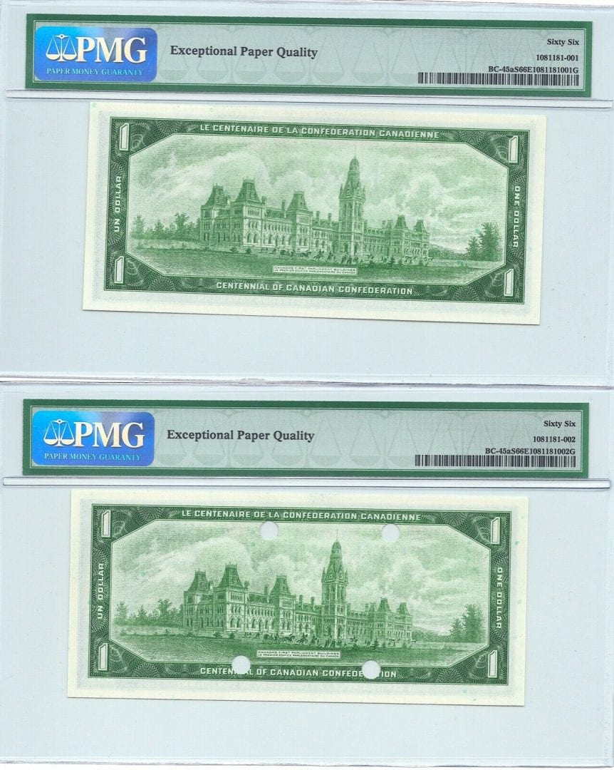 1867 1967 $1 Bank of Canada Note Specimen Set BC-45aS – PMG UNC 66 EPQ