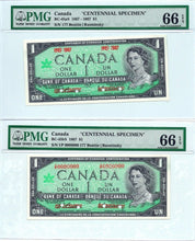 Load image into Gallery viewer, 1867 1967 $1 Bank of Canada Note Specimen Set BC-45aS - PMG UNC 66 EPQ

