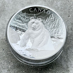 2019 Canada 10 oz .9999 Fine Silver Coin $100 Double Concave Piedfort Brown Bear