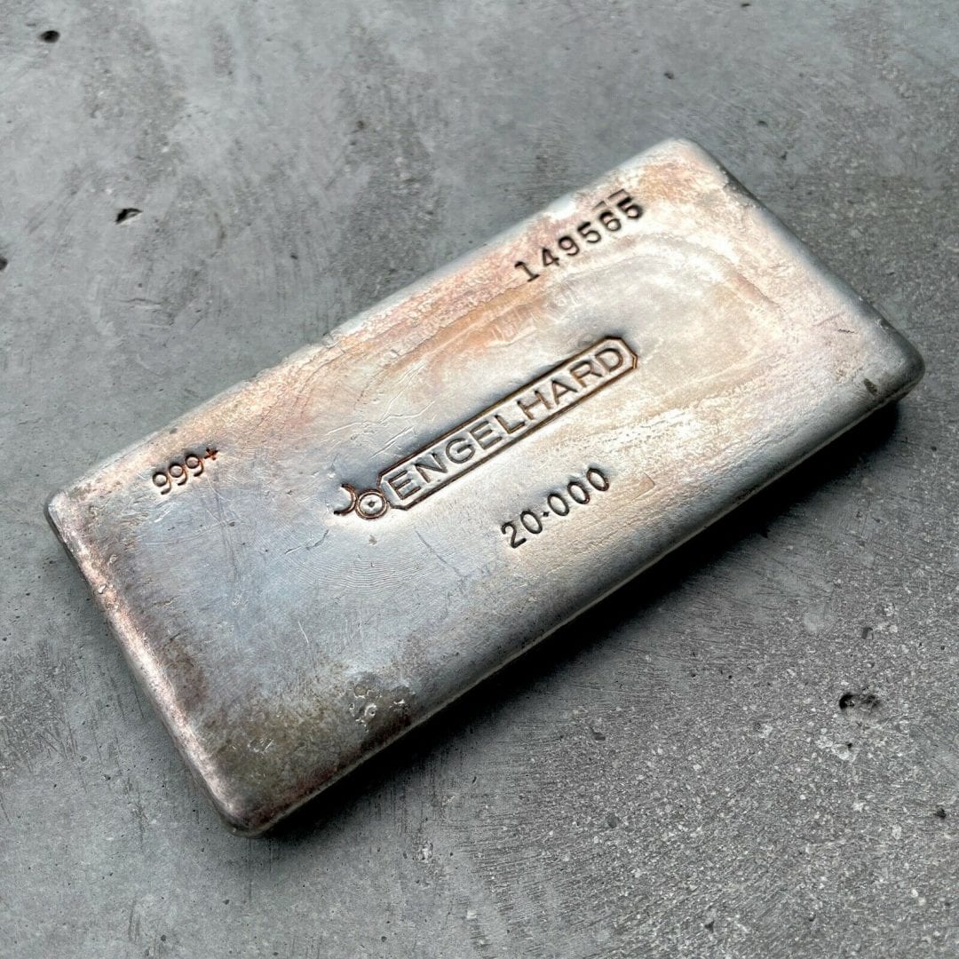 Engelhard 20 oz .999 Silver Poured Bar - Nice toning