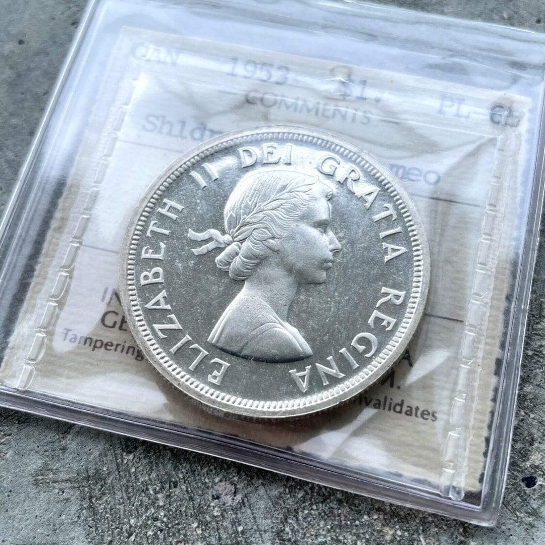 1953 Canada 1 Dollar Silver Coin One Dollar Proof Like ICCS Gem PL 65 Old Holder