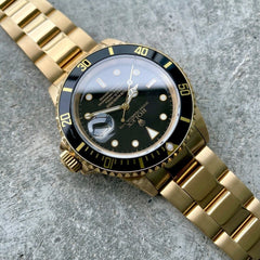 1991 Rolex Submariner Yellow Gold 16618 Black Dial - Crisp and Serviced!