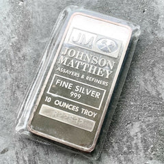 Vintage 10 oz .999 Silver Johnson Matthey bar - Sealed - R Prefix Serial Number
