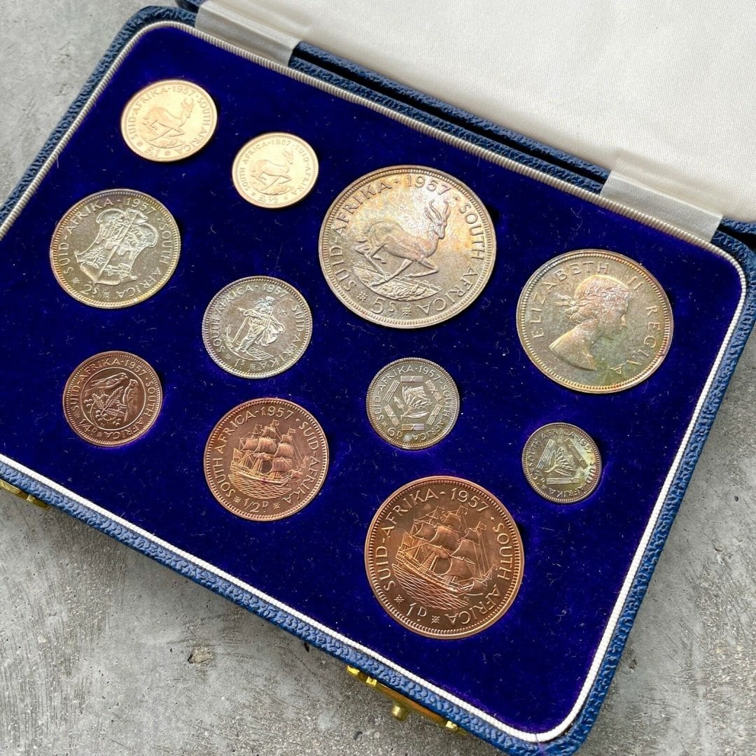 1957 South Africa with Gold Coin - Complete Proof Set! Mintage 560 Sets! Toning