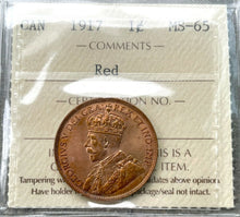 Load image into Gallery viewer, 1917 Large Cent Canada 1 Cent Coin Penny - ICCS Gem 65 Red
