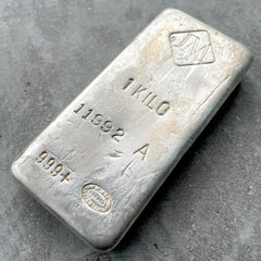 Rare Johnson Matthey 1 Kilo .999 Silver Poured Bar 32.15 oz