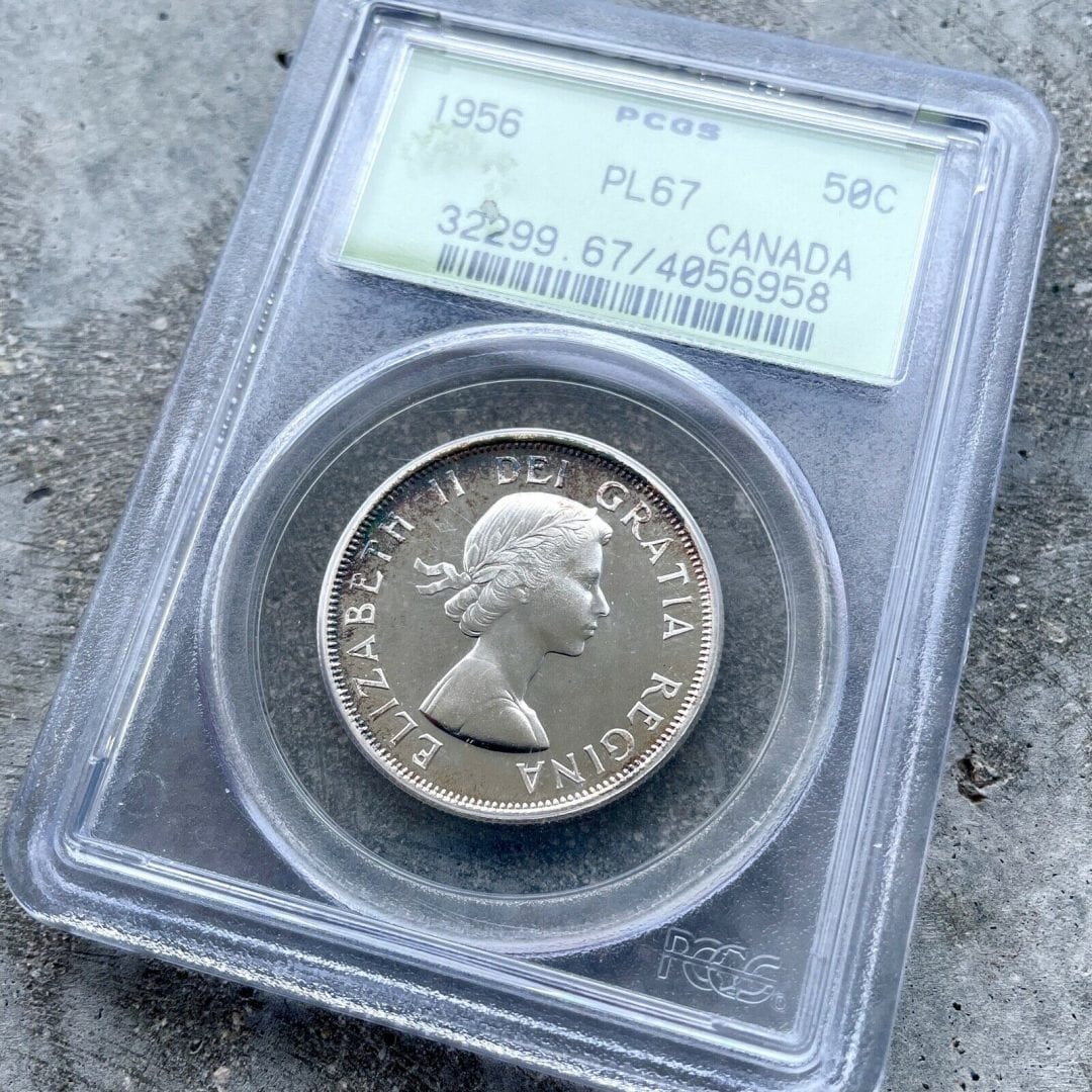 1956 Canada 50 Cent Silver Coin One Dollar Proof Like PCGS Gem PL 67 Old Holder