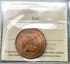 1910 Large Cent Canada 1 Cent Coin Penny - ICCS Gem 65 Red
