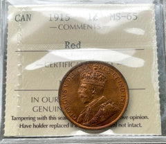 1915 Large Cent Canada 1 Cent Coin Penny - ICCS Gem 65 Red