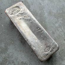 Load image into Gallery viewer, Vintage Johnson Matthey Mallory 100 oz .999 Silver Poured Bar - Struck with &#39;8&#39;
