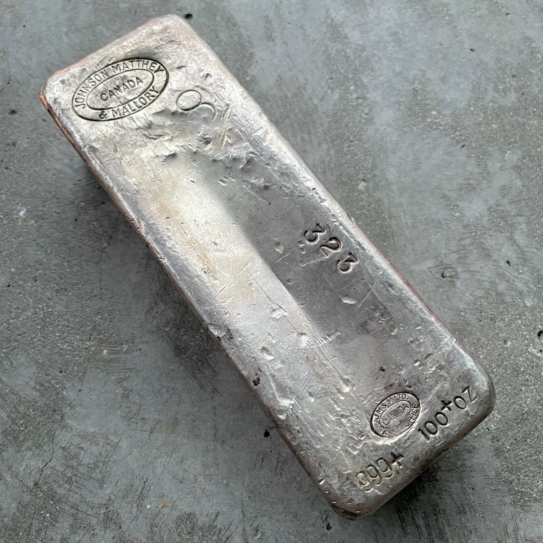 Vintage Johnson Matthey Mallory 100 oz .999 Silver Poured Bar - Struck with '8'