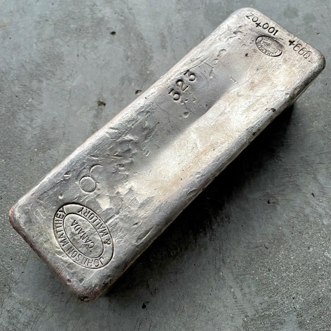 Vintage Johnson Matthey Mallory 100 oz .999 Silver Poured Bar - Struck with '8'