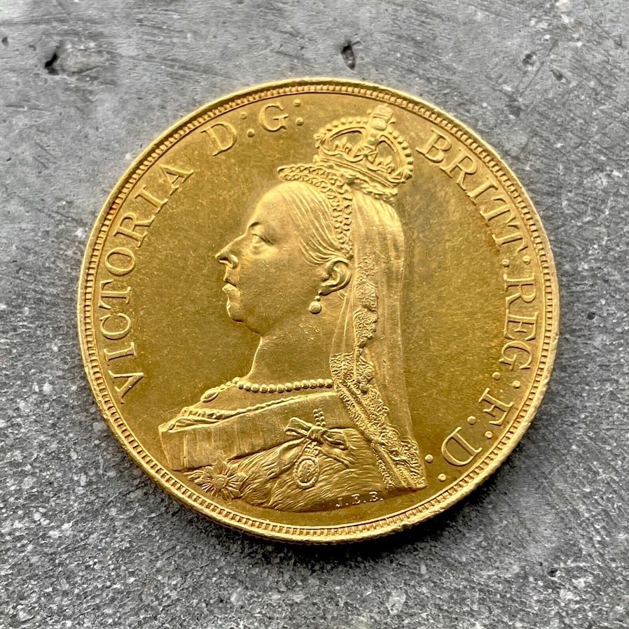 1887 Great Britain 5 Pound Gold Coin Five Sovereign - Jubilee Queen Victoria
