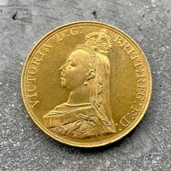 1887 Great Britain 5 Pound Gold Coin Five Sovereign - Jubilee Queen Victoria