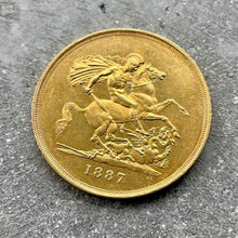 Load image into Gallery viewer, 1887 Great Britain 5 Pound Gold Coin Five Sovereign - Jubilee Queen Victoria
