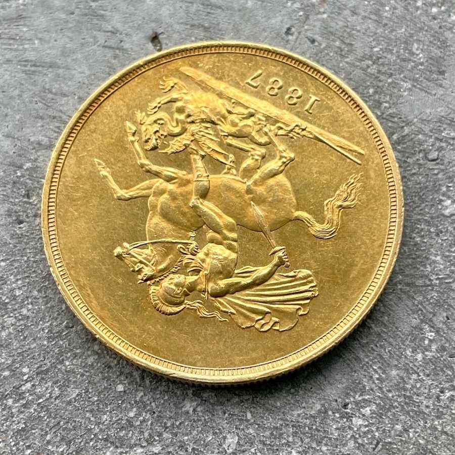 1887 Great Britain 5 Pound Gold Coin Five Sovereign - Jubilee Queen Victoria